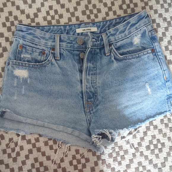 Girlfriend Collective Light Blue Distressed Jean Shorts - Picture 1 of 5